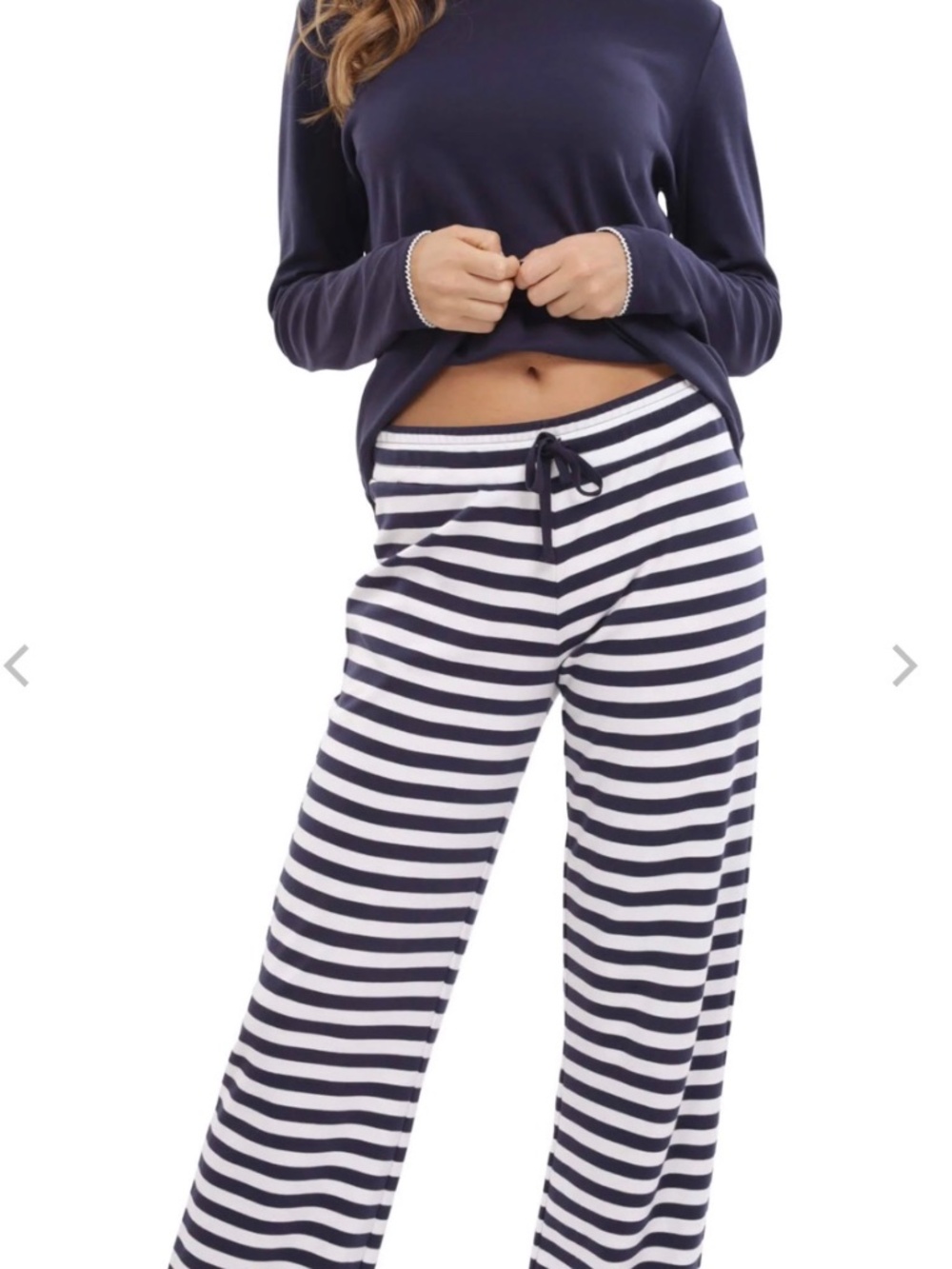 NWT Jijamas The Soul Mate" Cotton Pajama Set in Navy Blue White Stripes XL Tall - Picture 2 of 6